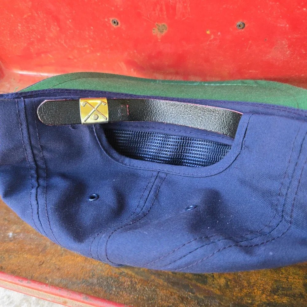 VTG K-Brand University Of‎ Okoboji Hat Navy OSFM Leather Strap Golf Buckle USA